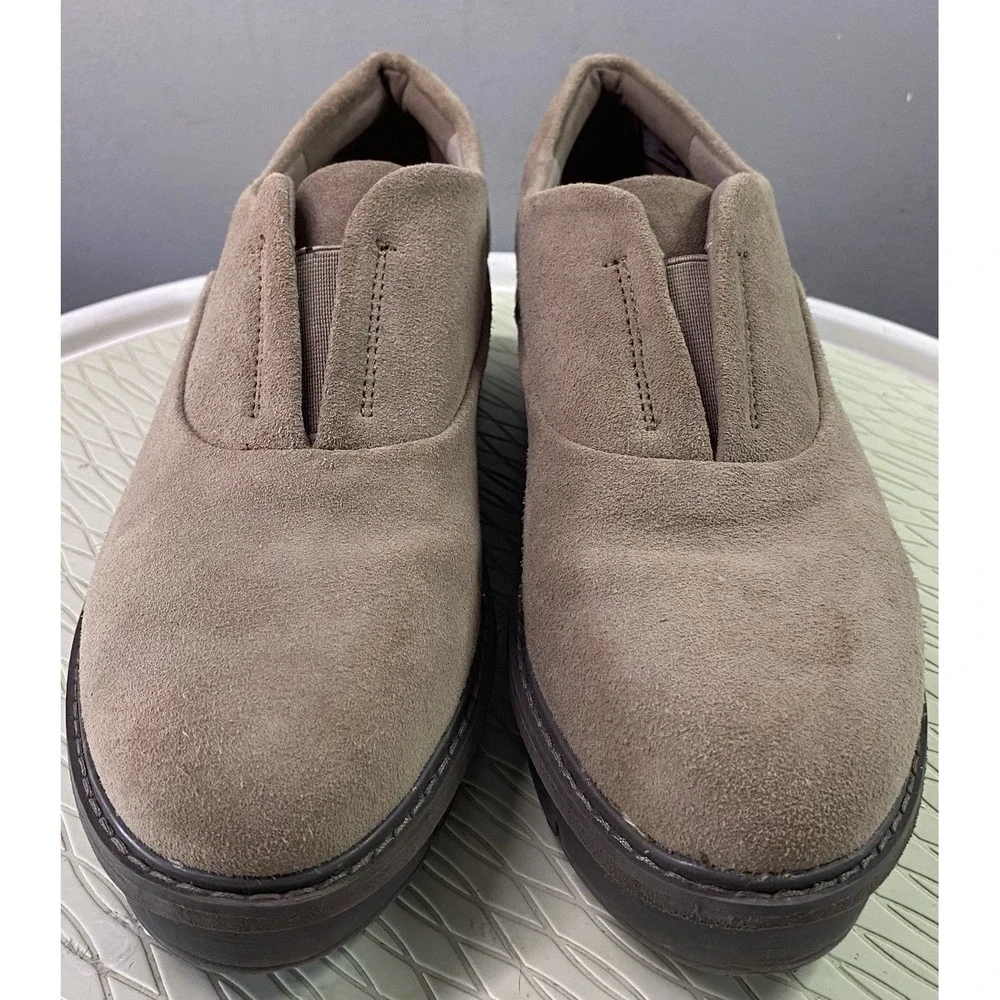 Clarks Airabell Sky Womens Wedge Loafers Beige Suede Leather Slip On Shoes 9.5 M